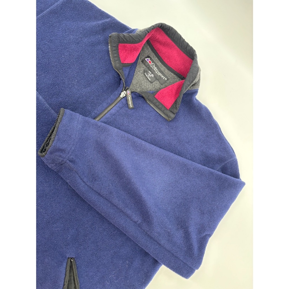 Outersport Mens XL Navy Blue Quarter Zip Fleece Pullover Jacket Gray Magenta
